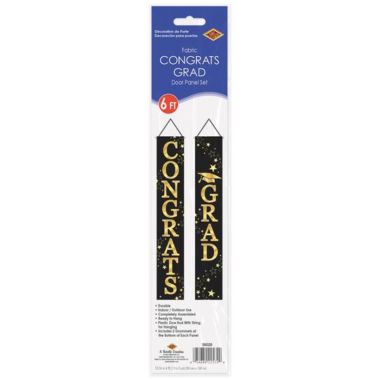 Beistle 12" x 6ft. Black & Gold Congrats Grad Fabric Door Panels, 2ct.